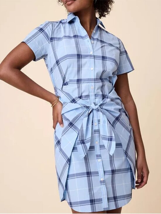 UNTUCKit Dresses & Skirts - UNTUCKit Women's Plaid Cotton Short Sleeve Caroline Shirt Dress Blue Size 6